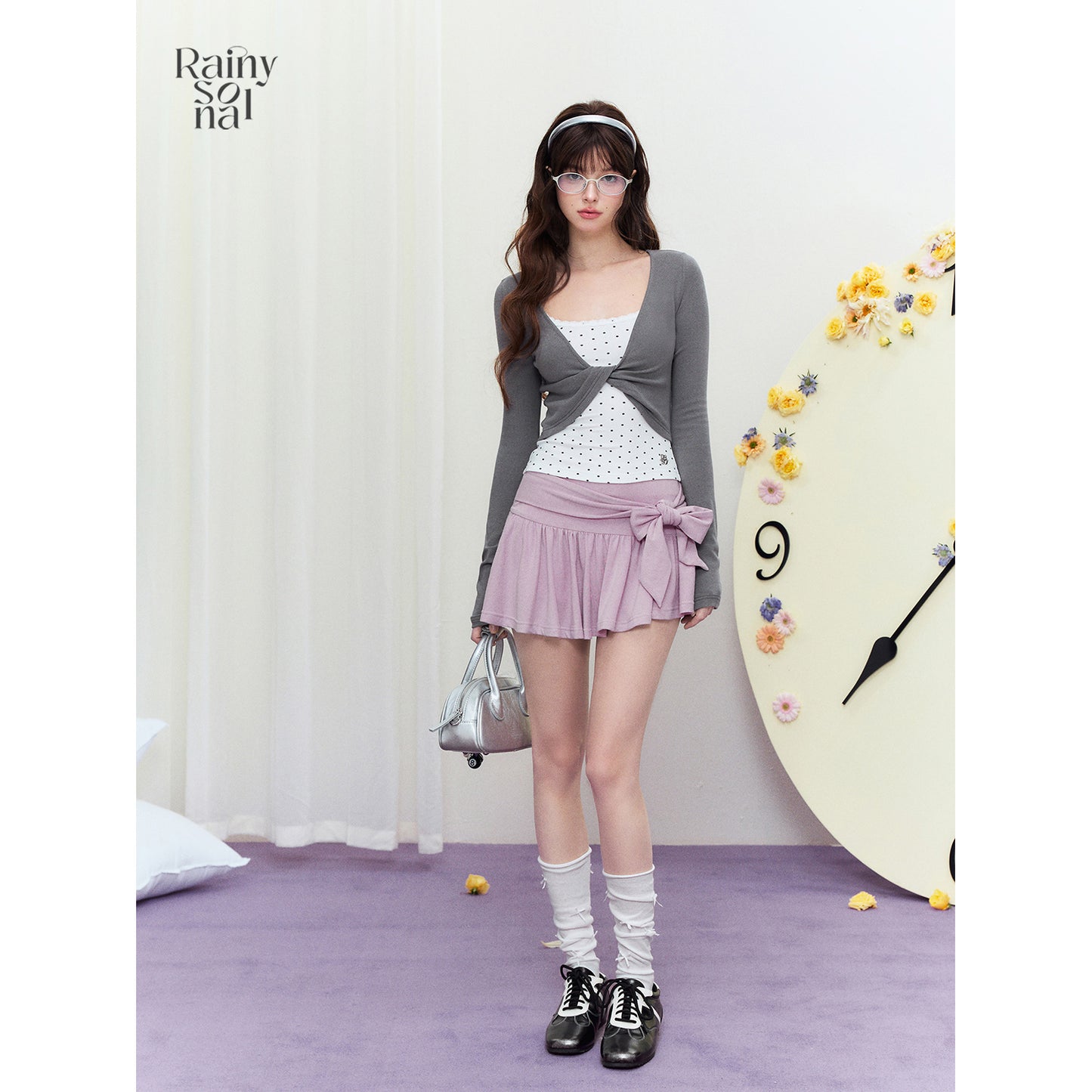 Asymmetrical Draped Mini Skirt With Tie-Up Bow Waist