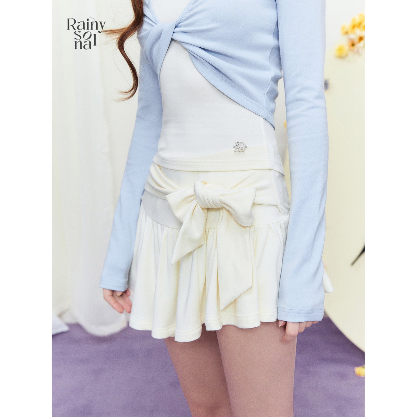 Asymmetrical Draped Mini Skirt With Tie-Up Bow Waist