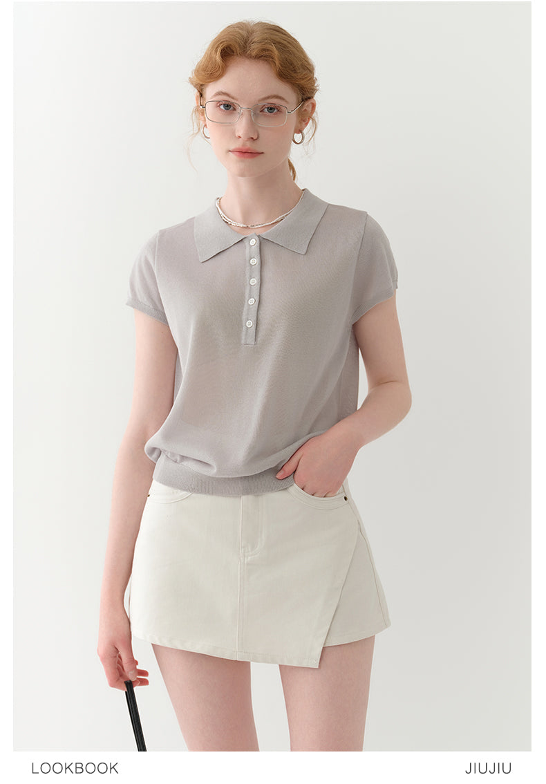 Clean-Cut Sheer Polo Knit