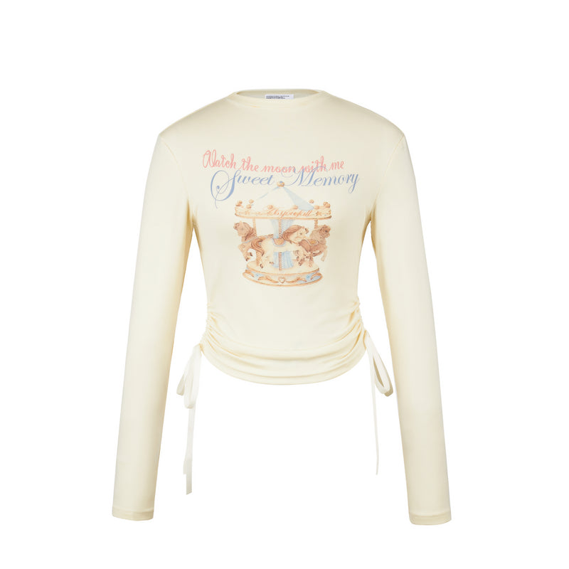 Mock Neck Printed Crop T-Shirt With Ruched Waist