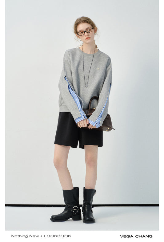 Sweatshirt With Striped Shirt Sleeves