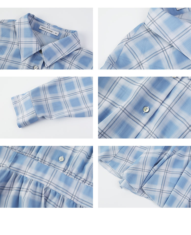 Plaid Ruffled Hem Dress With Strap Sleeves