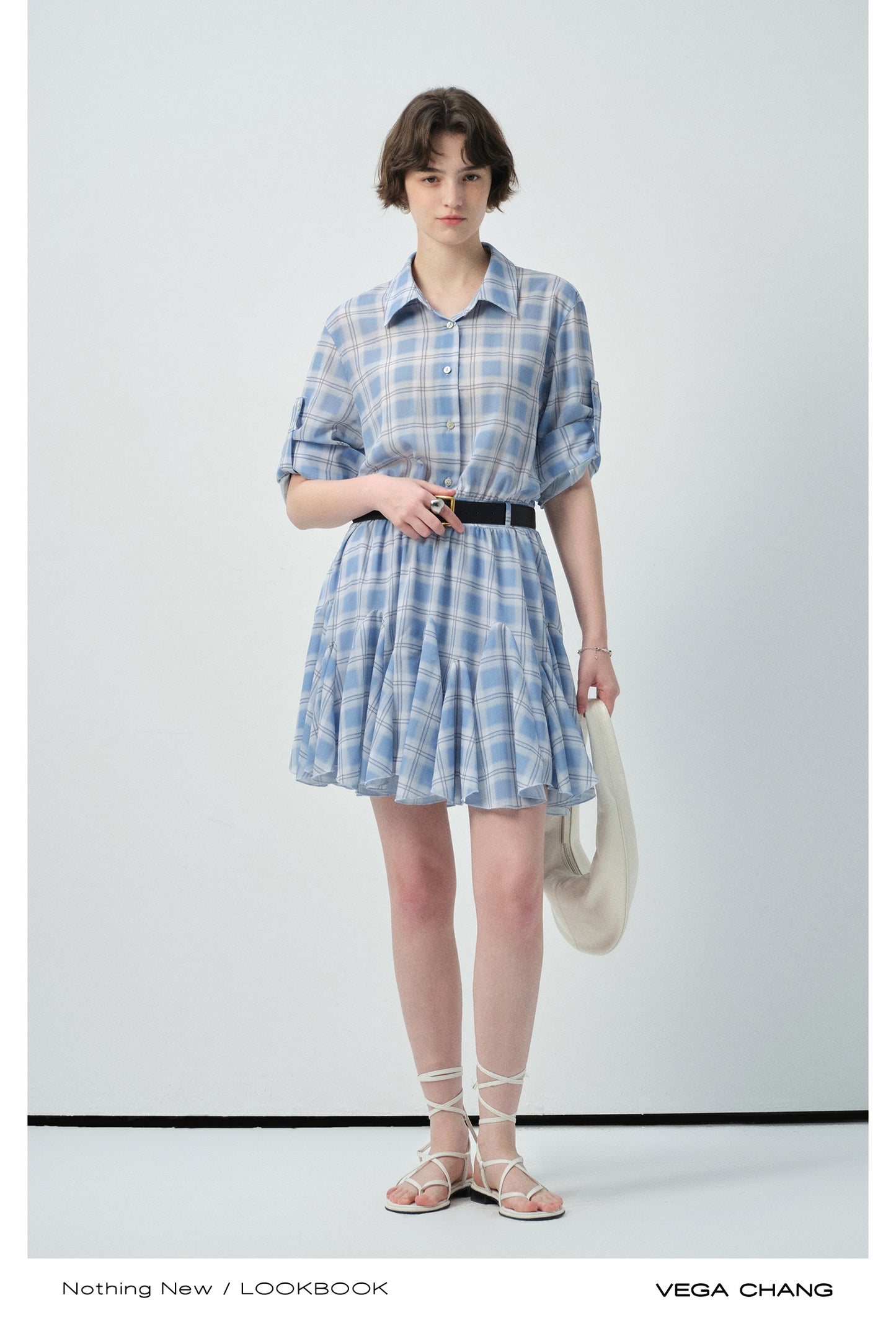 Plaid Ruffled Hem Dress With Strap Sleeves