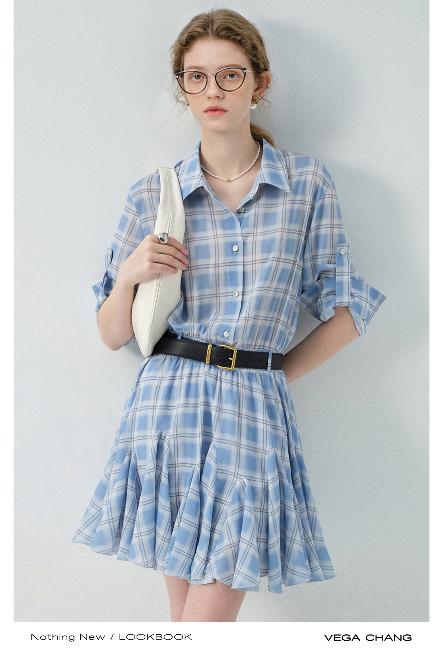 Plaid Ruffled Hem Dress With Strap Sleeves