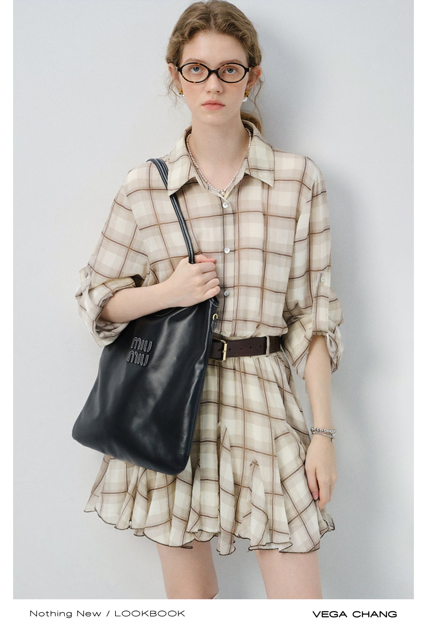 Plaid Ruffled Hem Dress With Strap Sleeves