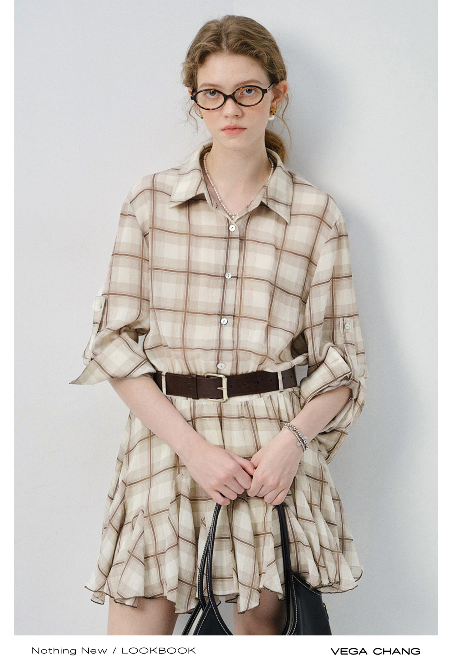 Plaid Ruffled Hem Dress With Strap Sleeves