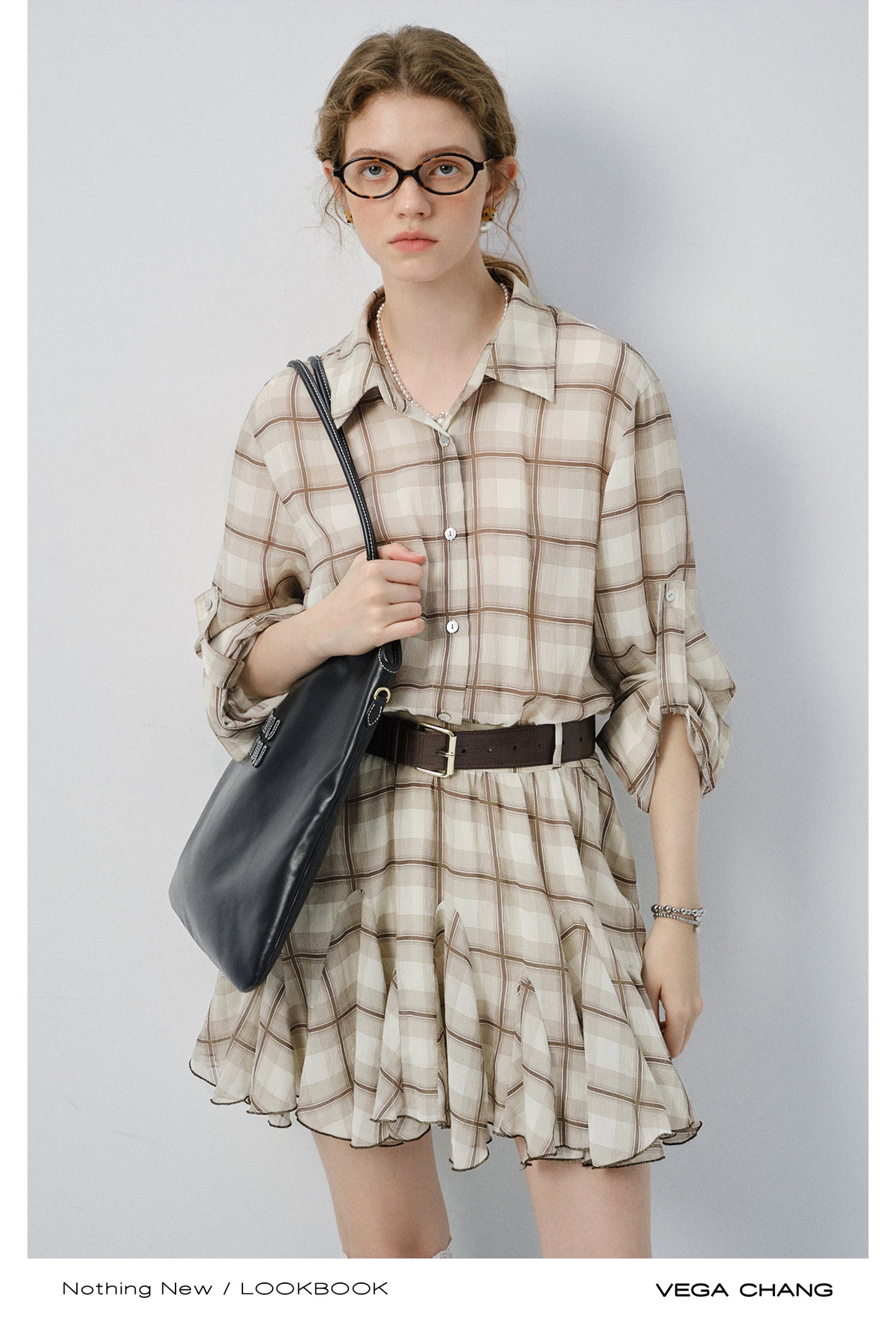Plaid Ruffled Hem Dress With Strap Sleeves