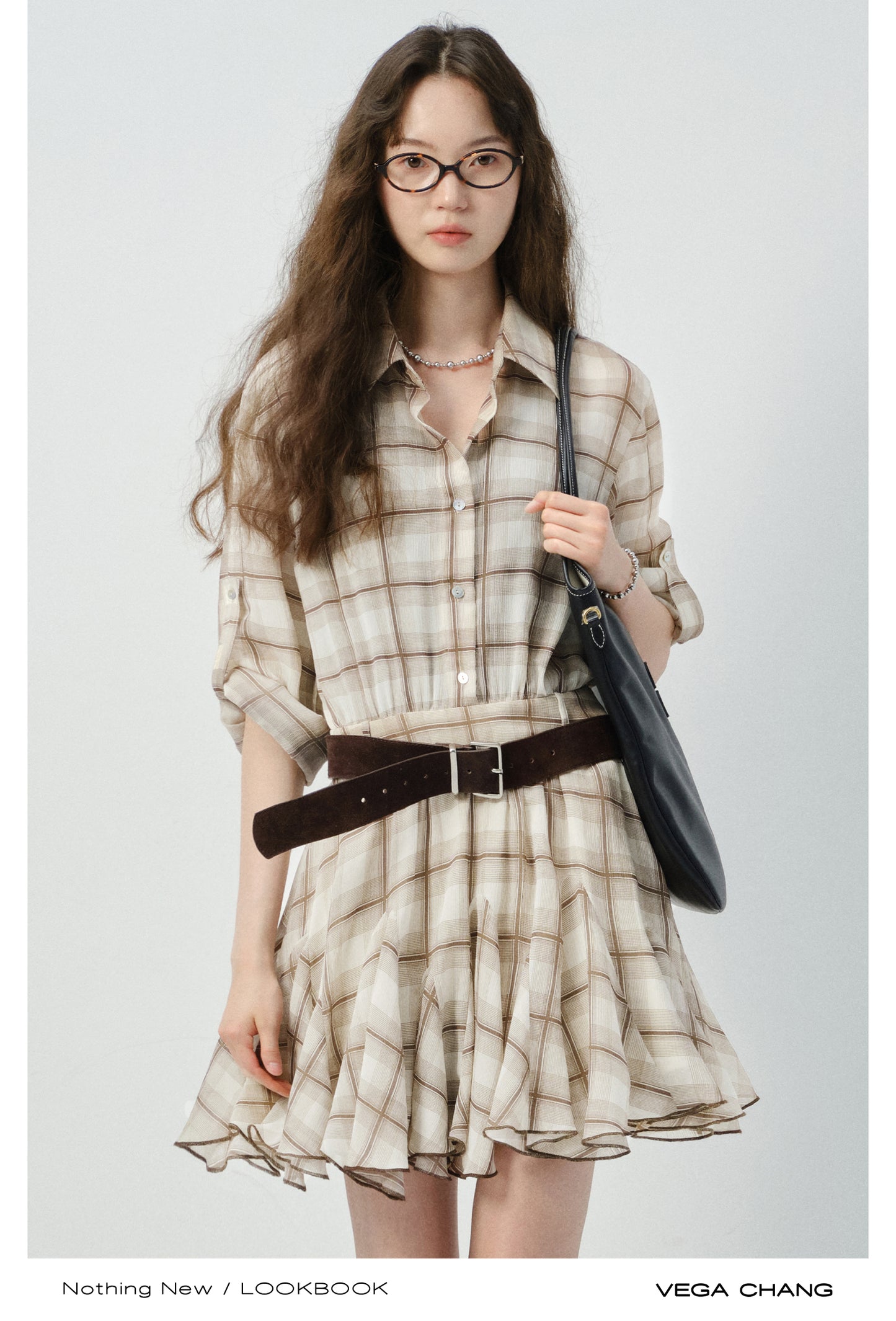 Plaid Ruffled Hem Dress With Strap Sleeves