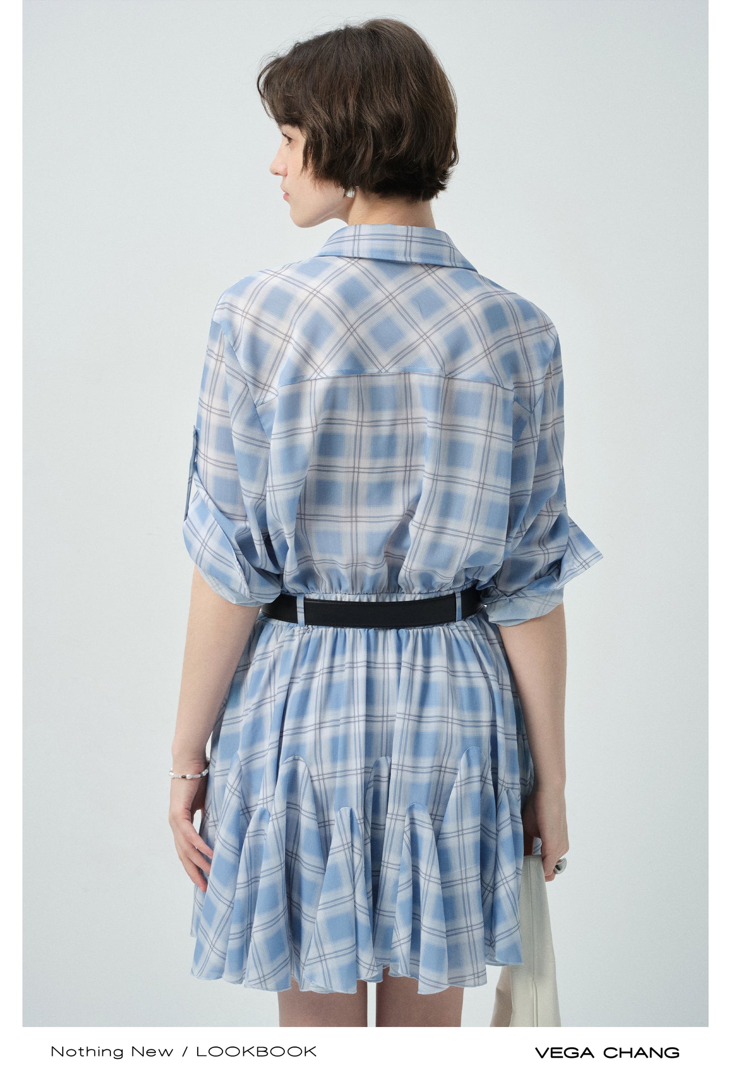 Plaid Ruffled Hem Dress With Strap Sleeves