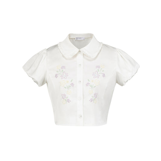 Sheen Floral Embroidered Blouse With Bubble Sleeves
