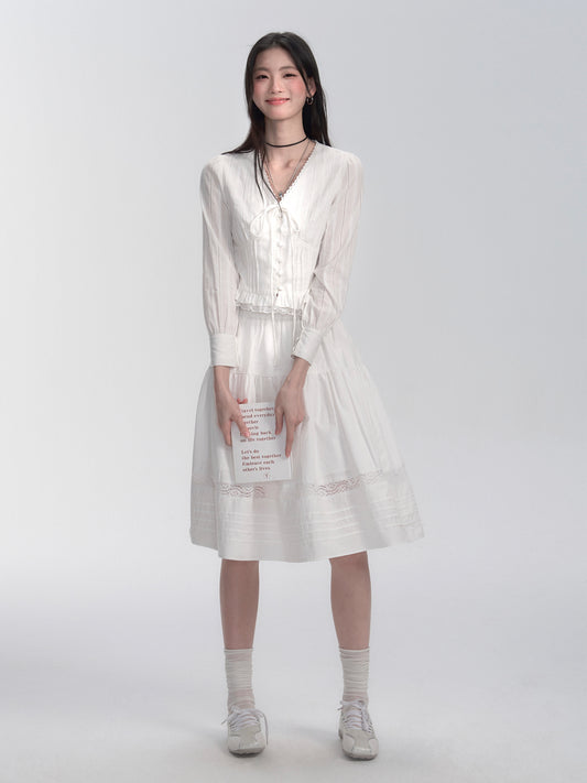 Victorian Pintuck Collarless V-Neck Blouse