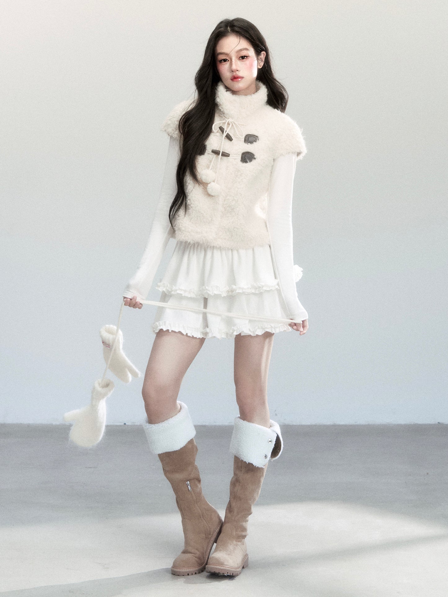 Stand Collar Faux Fur Vest With Short Sleeves