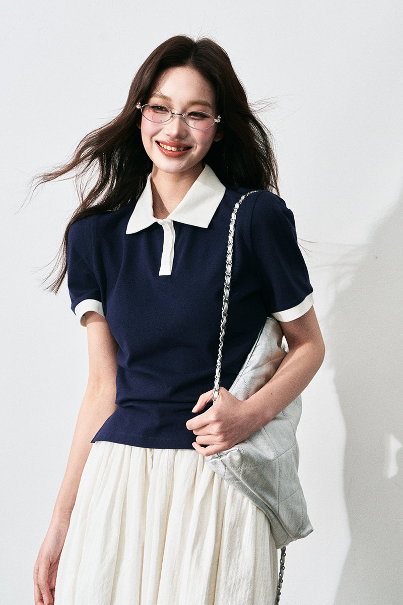 Fitted Waist Basic Polo Shirt