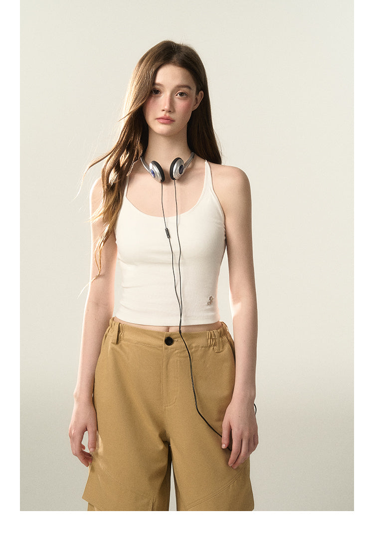 Cross-Strap Padded Cotton Camisole Top
