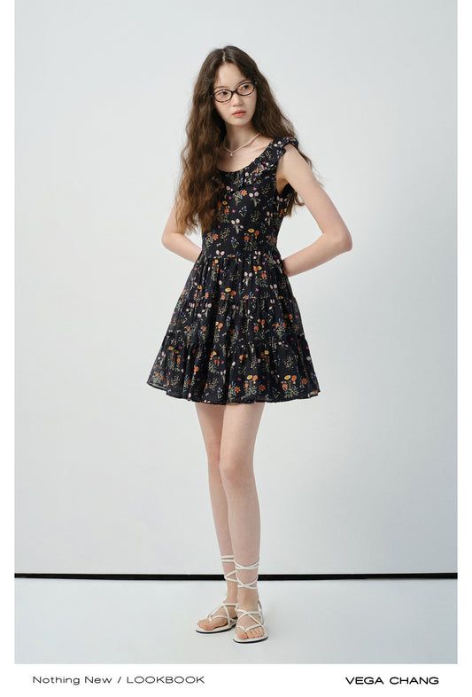 Soft Gathered Mini Dress In Vintage-Style Floral