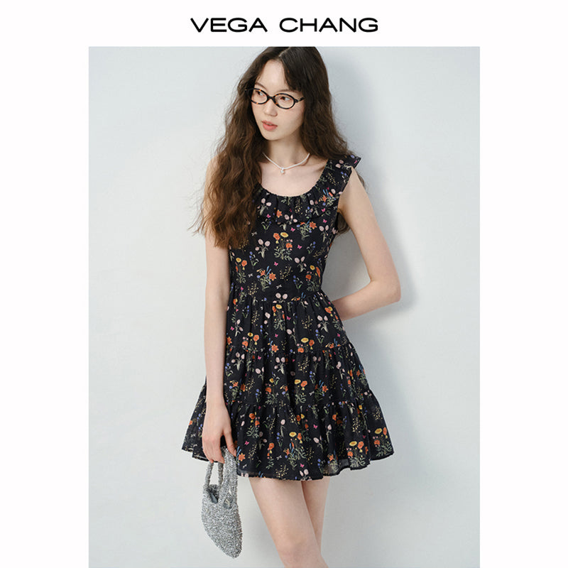 Soft Gathered Mini Dress In Vintage-Style Floral