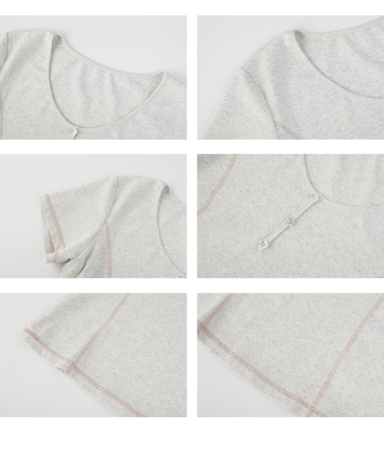 Contrast-Stitched Henley Neck T-Shirt