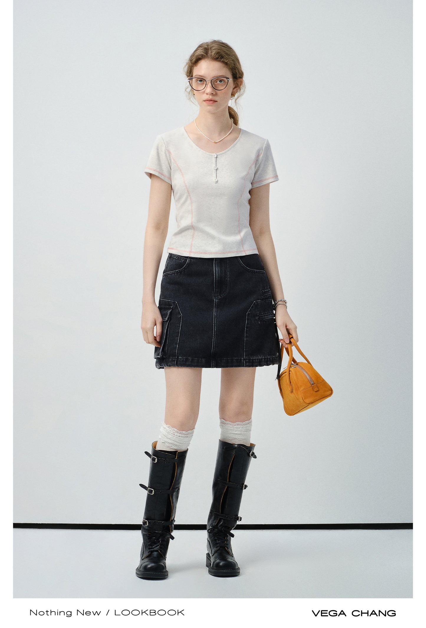 Contrast-Stitched Henley Neck T-Shirt