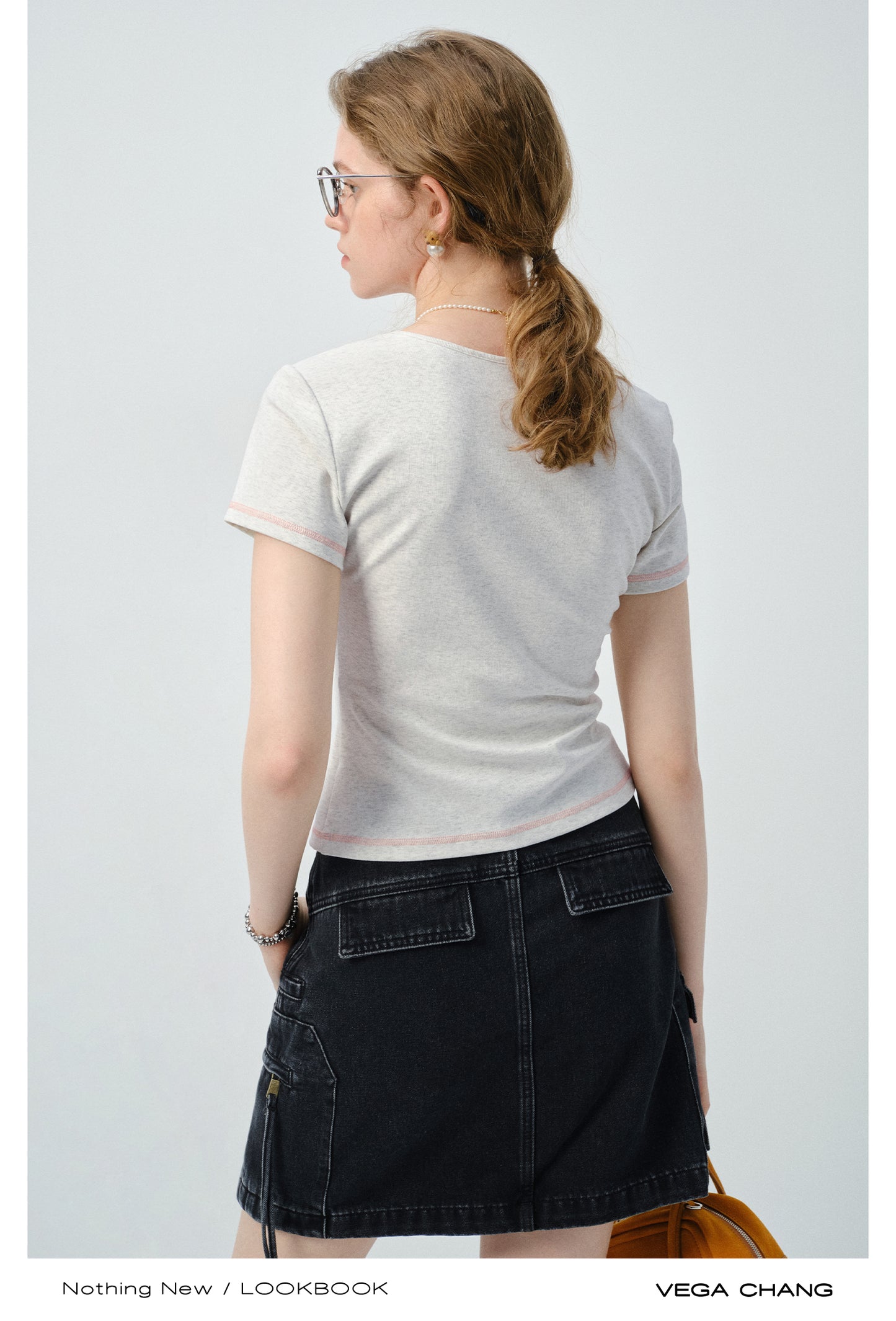 Contrast-Stitched Henley Neck T-Shirt