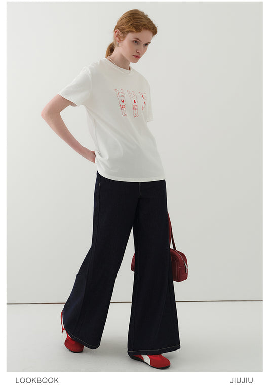 High Waist Wide-Leg Denim Pants With Rope Tie Belt