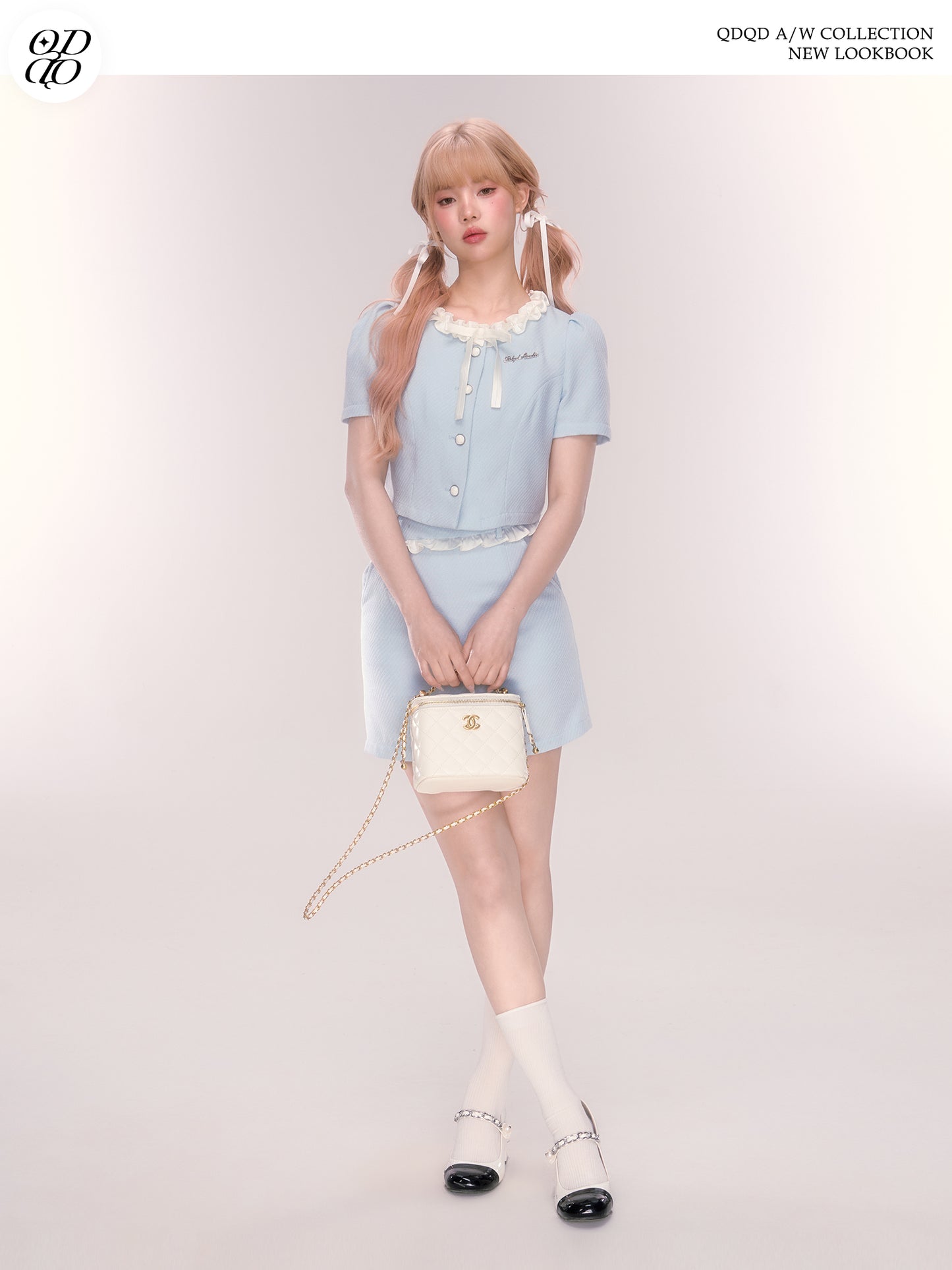 Puff-Sleeve Ruffled Button-Up Blouse And Skirt