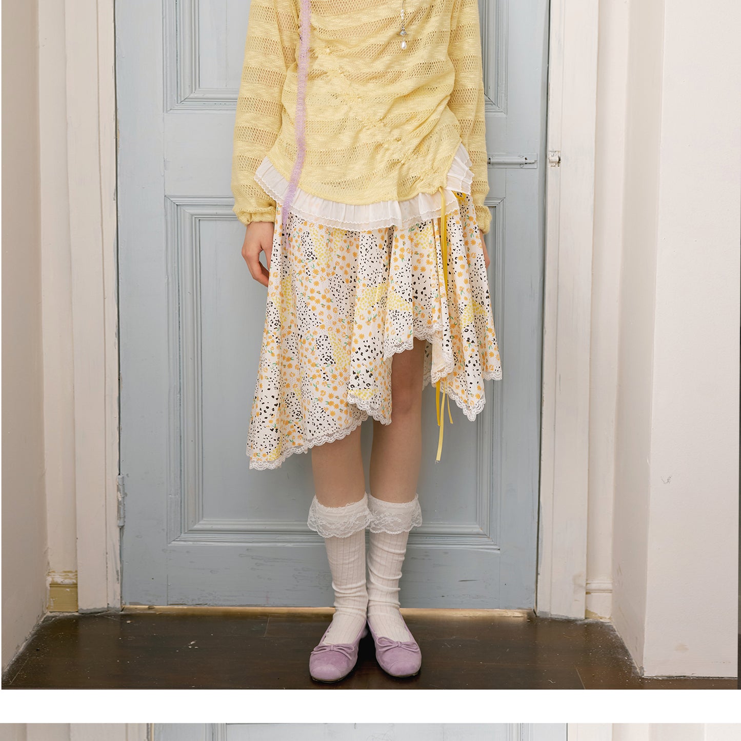 Floral Patchwork Print Asymmetric Midi Skirt