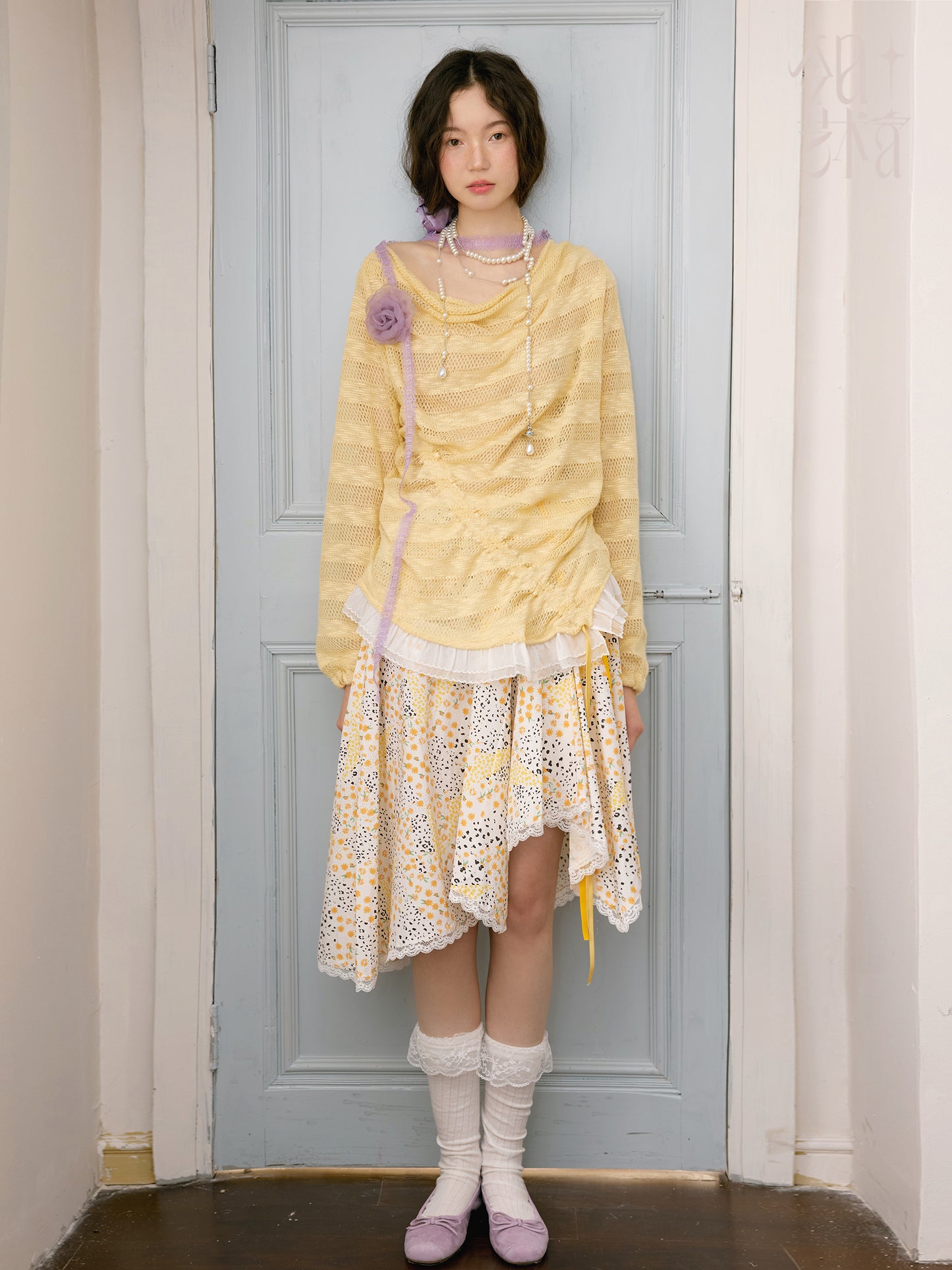 Floral Patchwork Print Asymmetric Midi Skirt