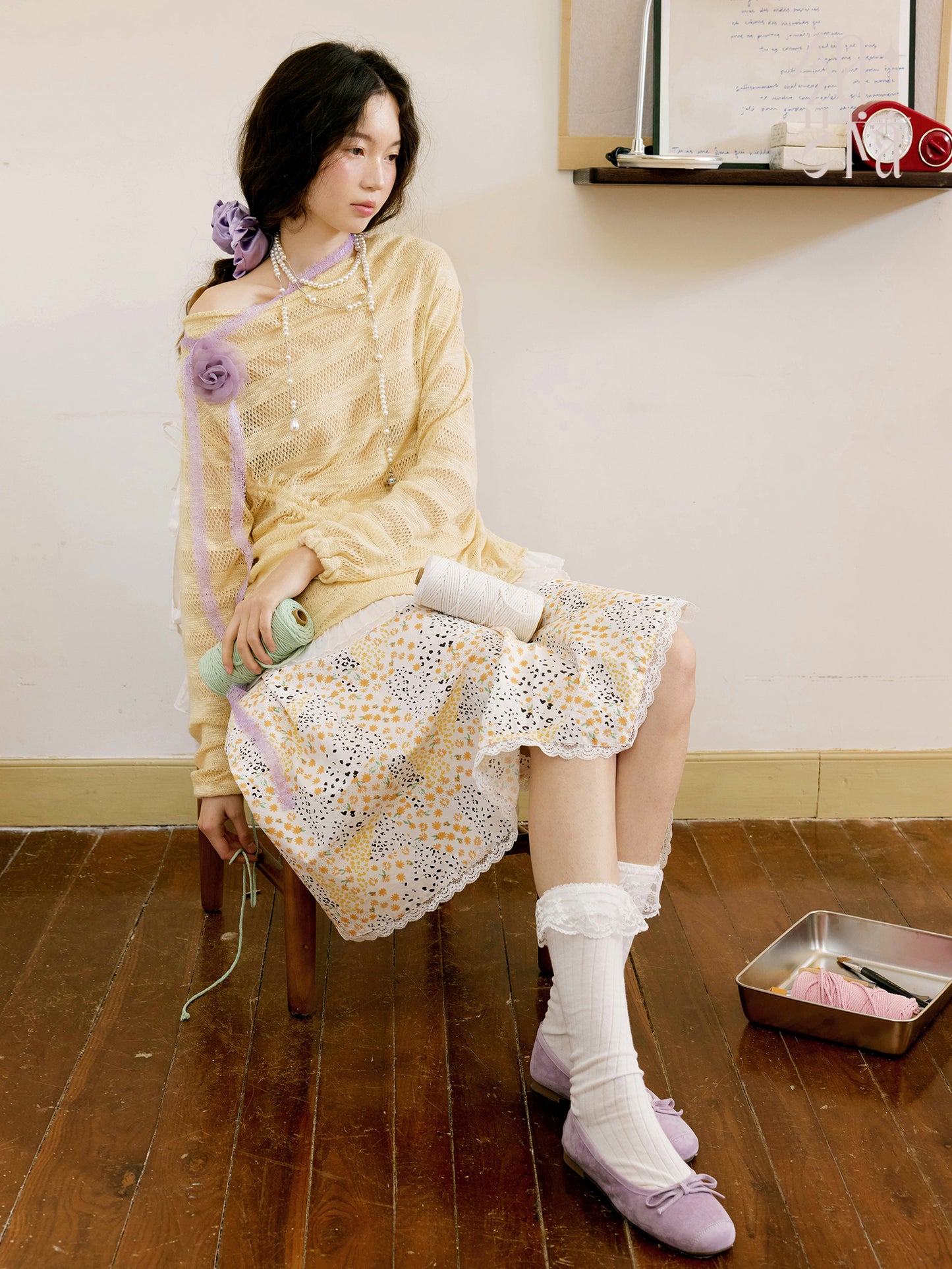 Floral Patchwork Print Asymmetric Midi Skirt