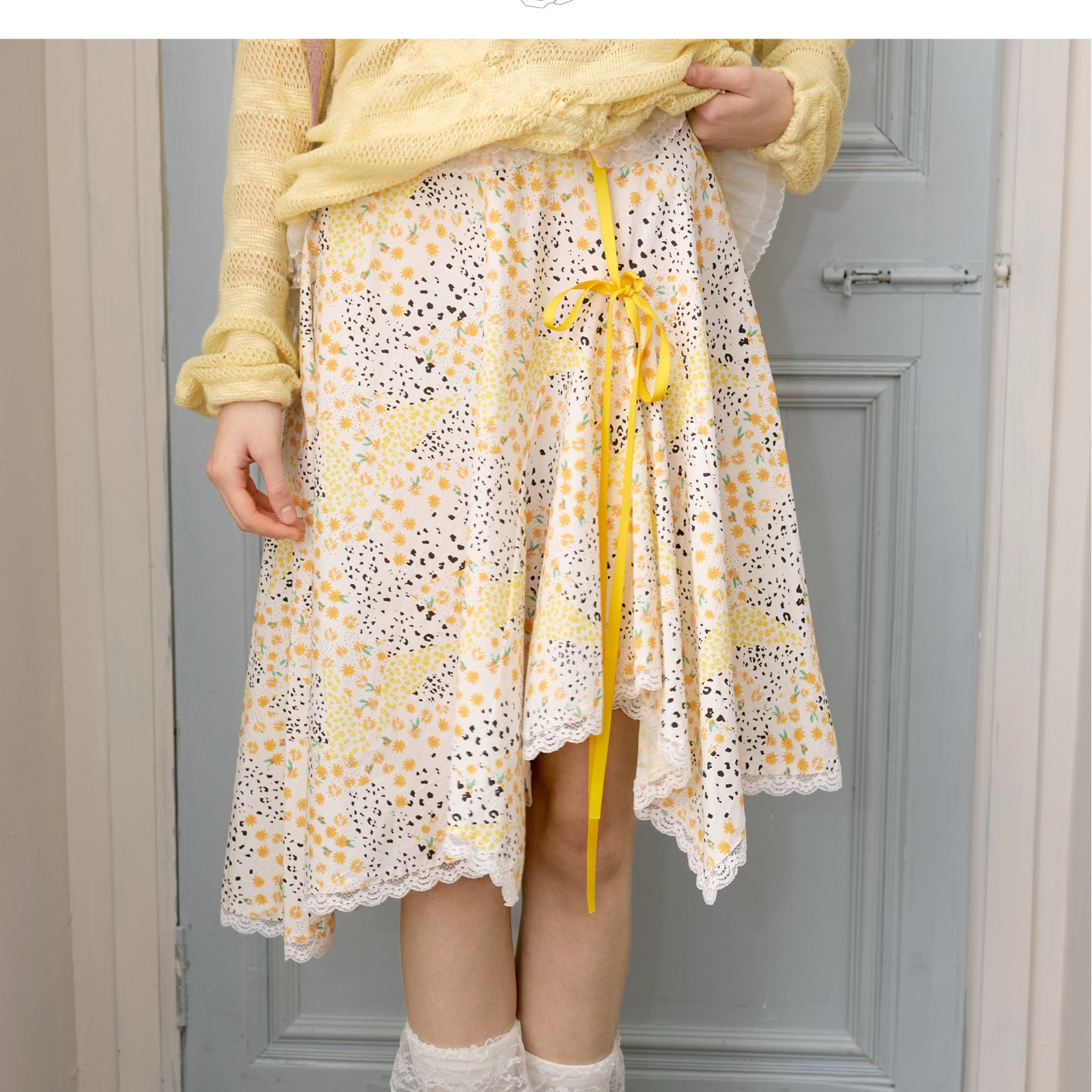 Floral Patchwork Print Asymmetric Midi Skirt