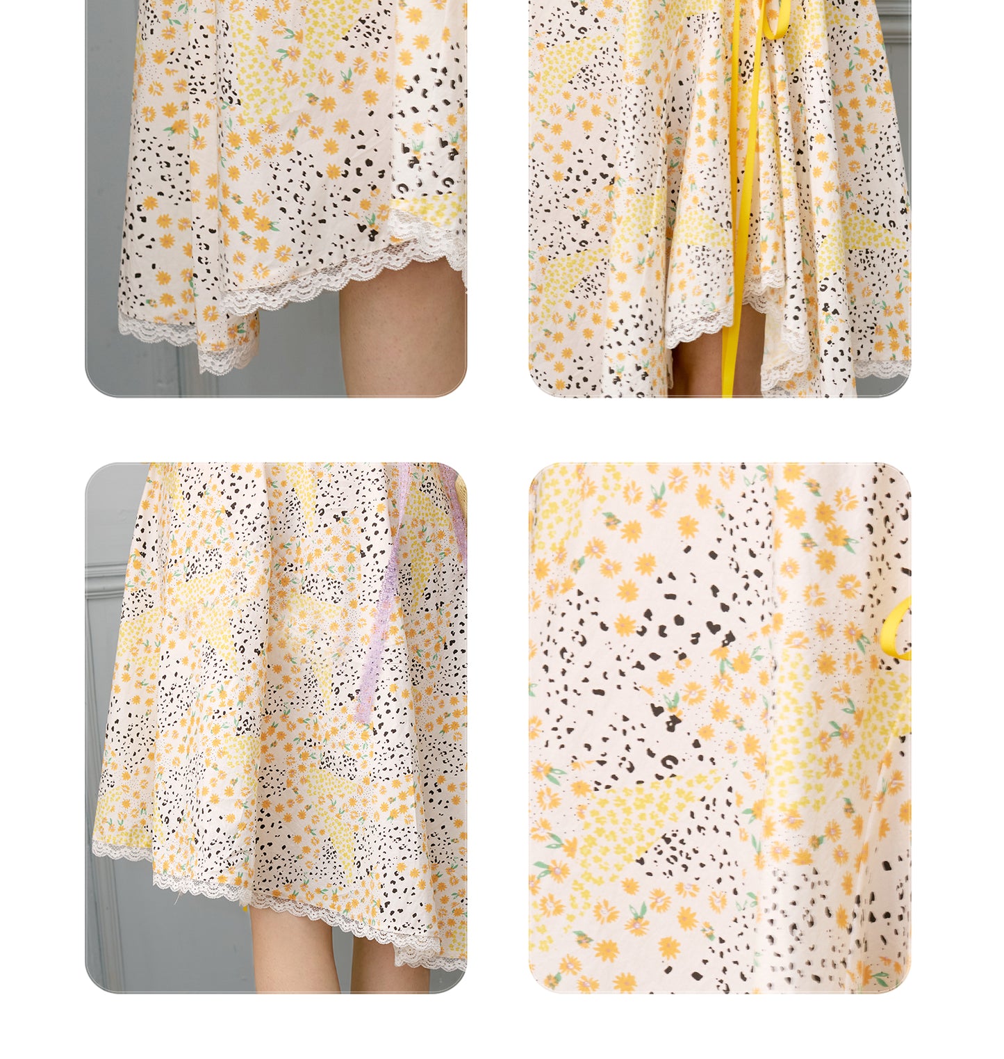 Floral Patchwork Print Asymmetric Midi Skirt