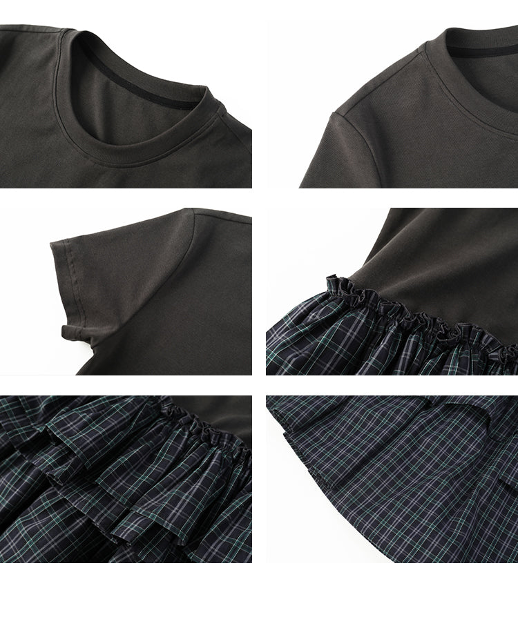 Faux Two-Piece Plaid Tiered Dress