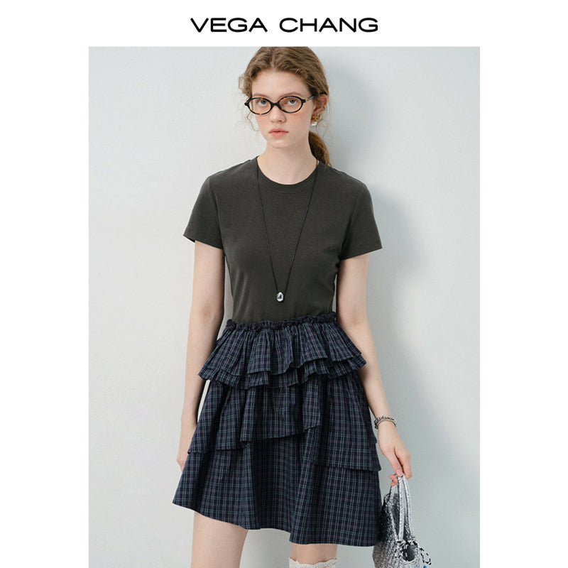 Faux Two-Piece Plaid Tiered Dress