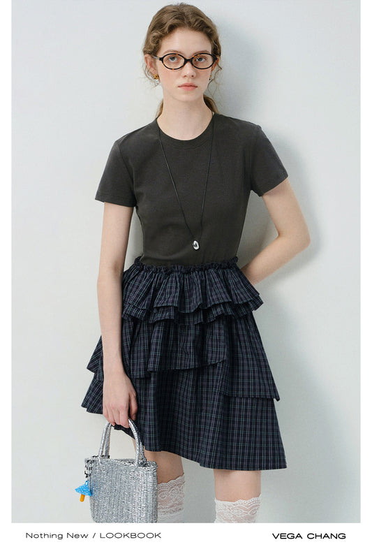 Faux Two-Piece Plaid Tiered Dress