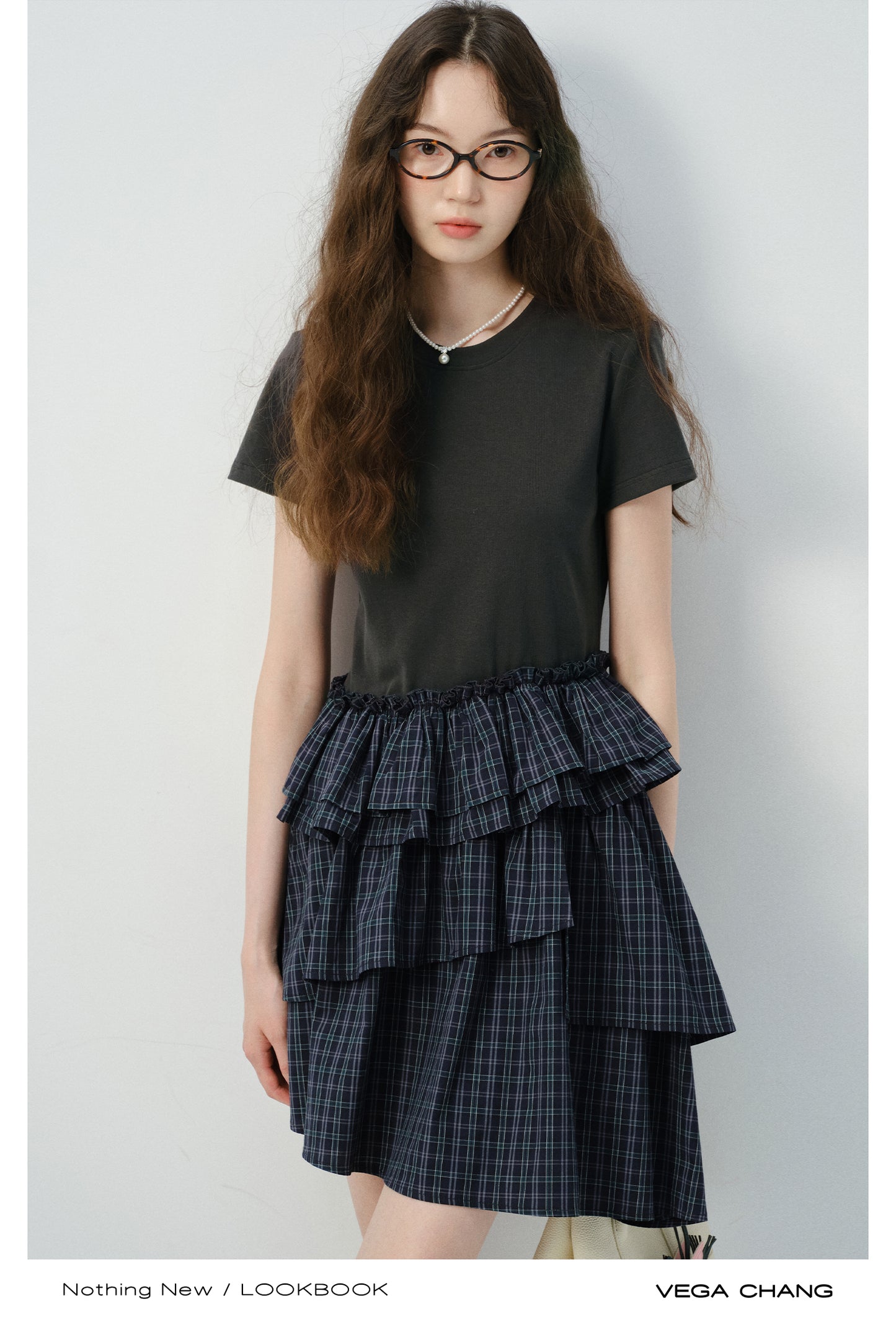 Faux Two-Piece Plaid Tiered Dress