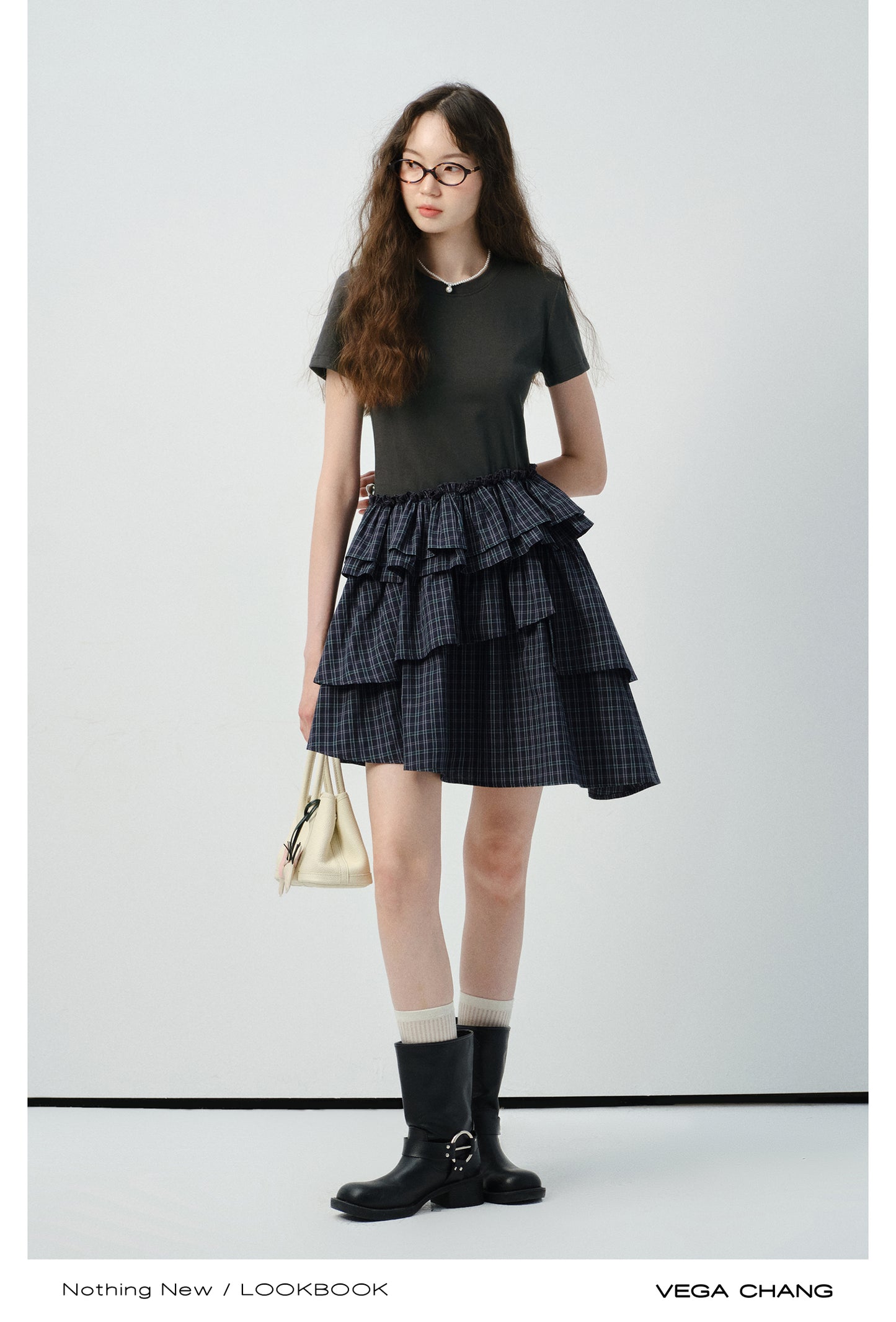 Faux Two-Piece Plaid Tiered Dress