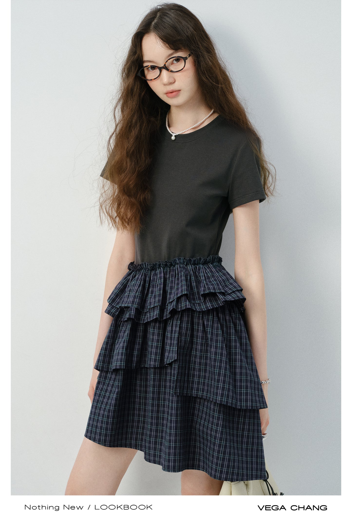 Faux Two-Piece Plaid Tiered Dress