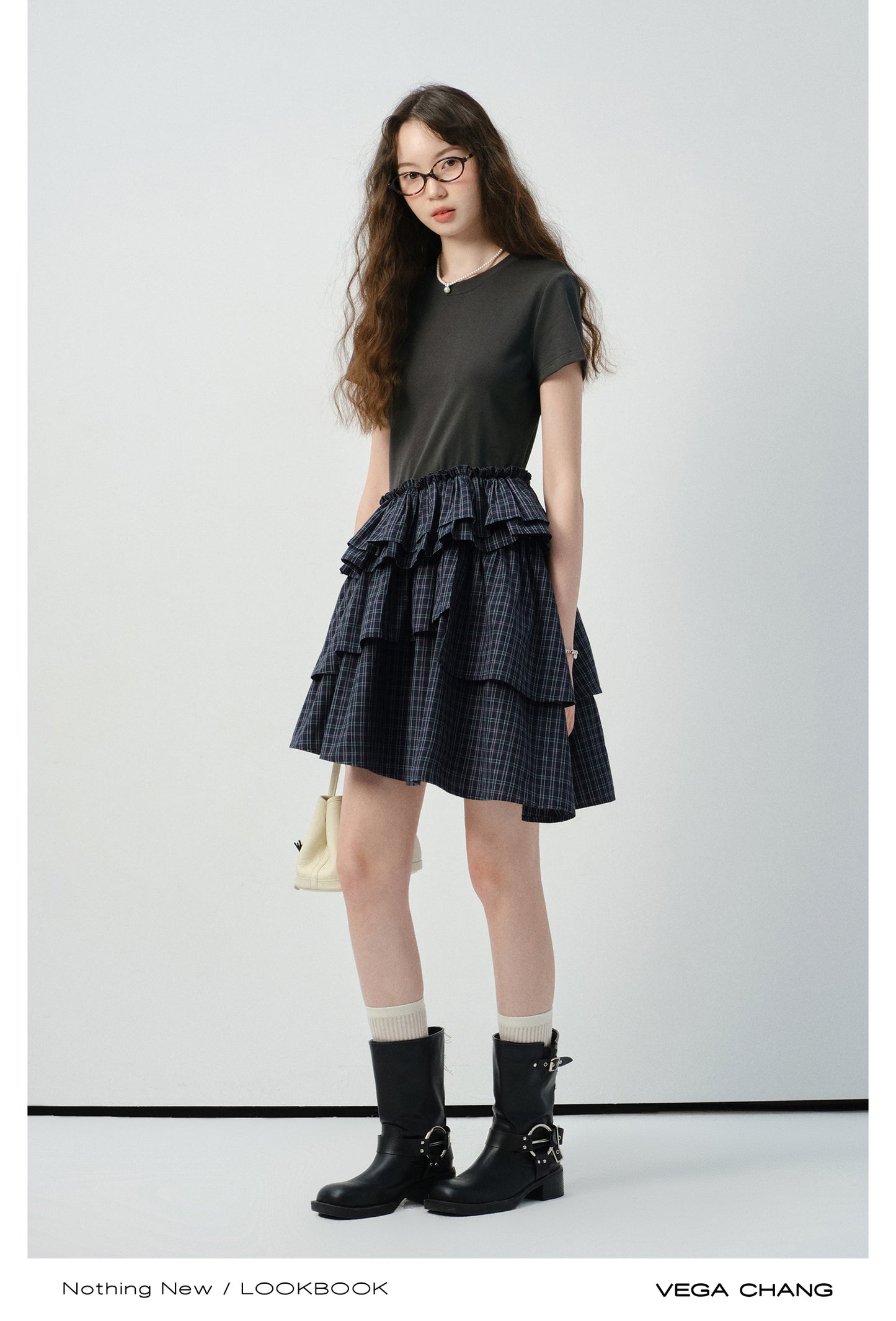 Faux Two-Piece Plaid Tiered Dress
