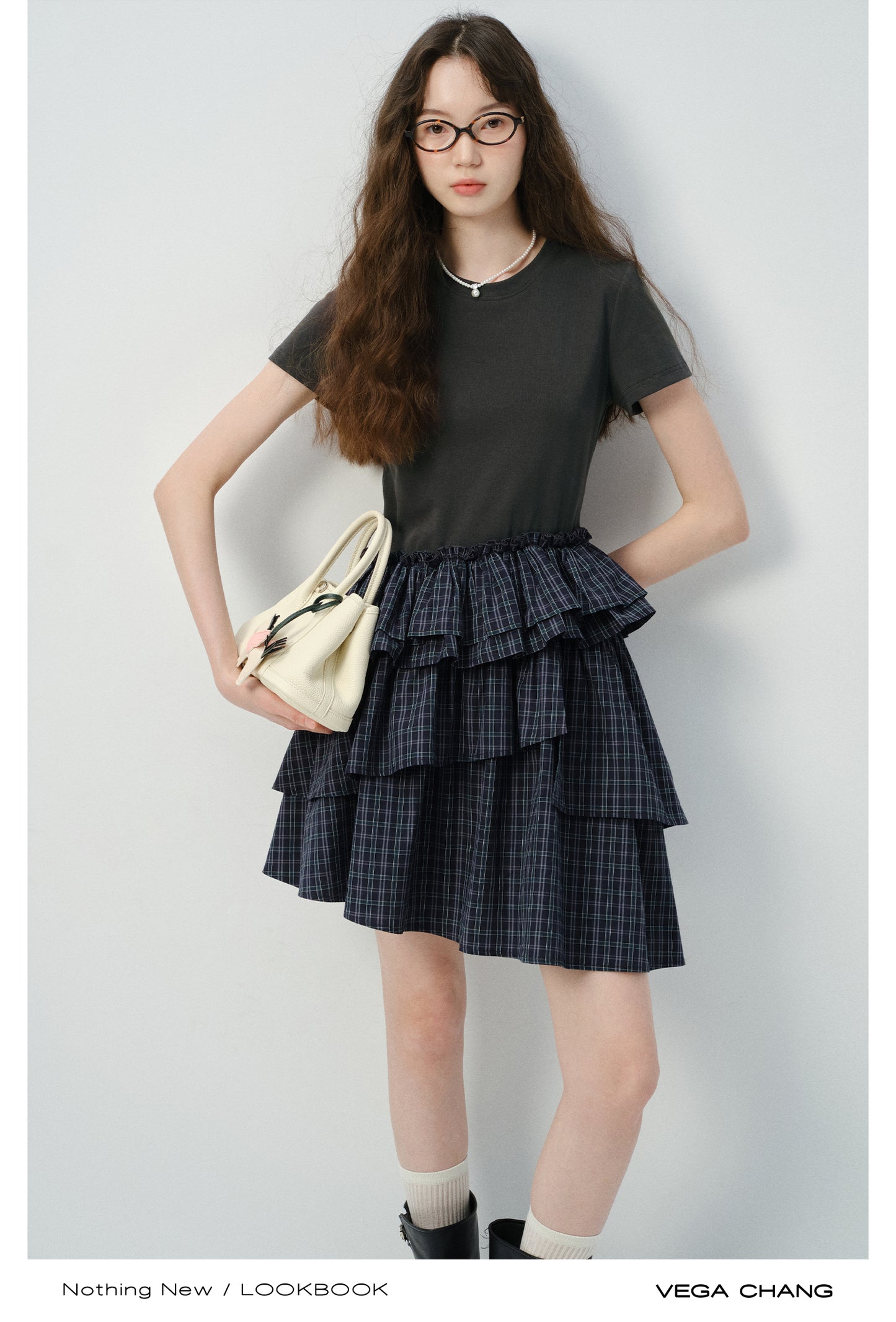 Faux Two-Piece Plaid Tiered Dress