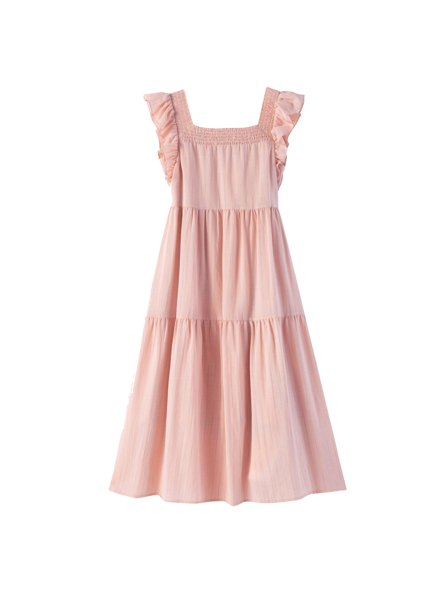 Smocked Tiered Striped Dress With Flutter Sleeves
