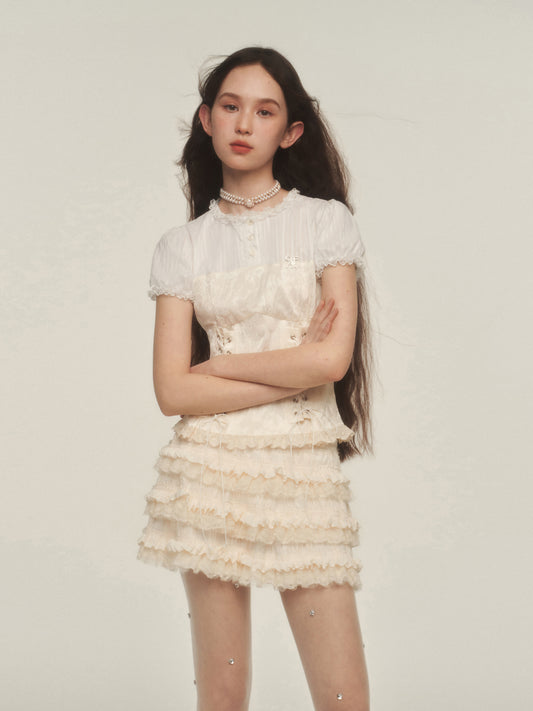 Tiered Mini Skirt With Gathered Details