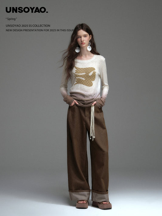 Relaxed Wide-Leg Roll-Up Pants