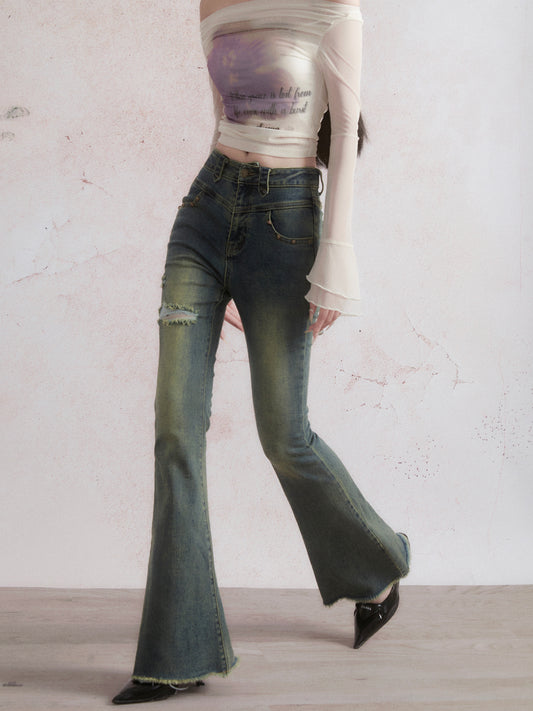 Vintage-Effect Bootcut Jeans