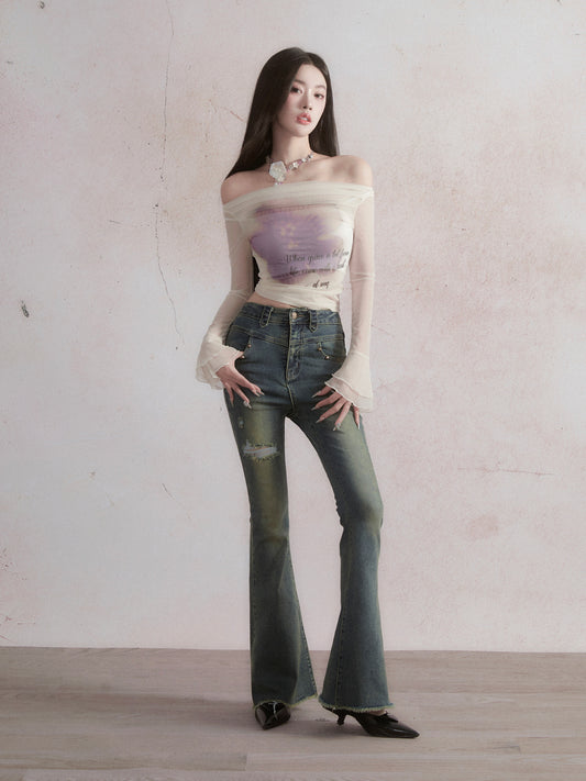 Vintage-Effect Bootcut Jeans