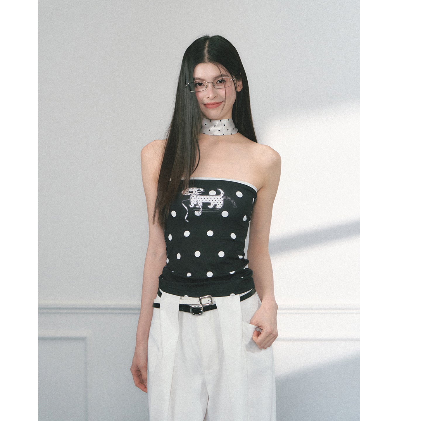 Polka Dot Tube Top With Puppy Print