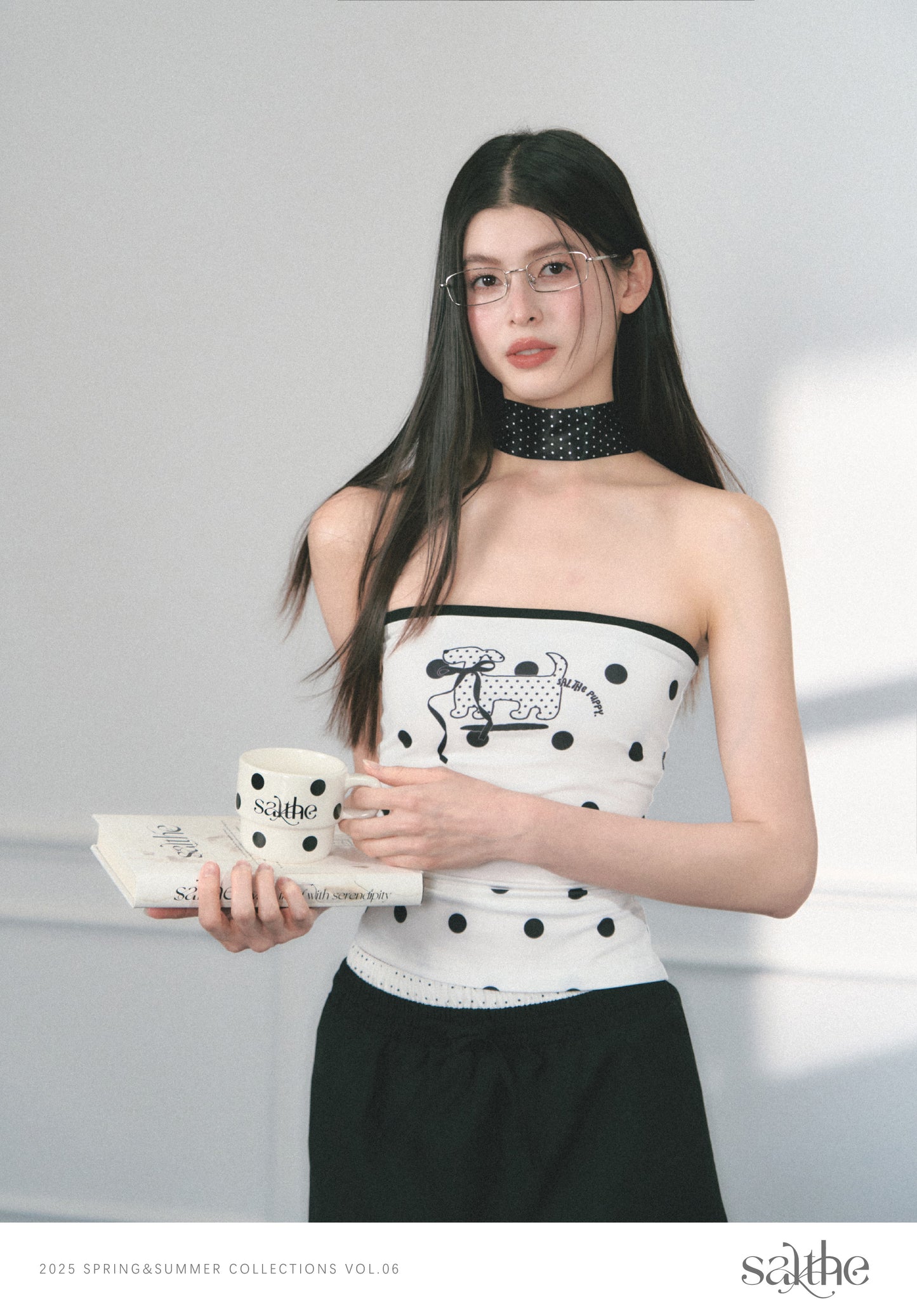 Polka Dot Tube Top With Puppy Print