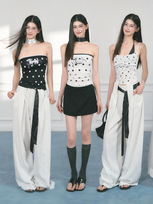 Polka Dot Tube Top With Puppy Print