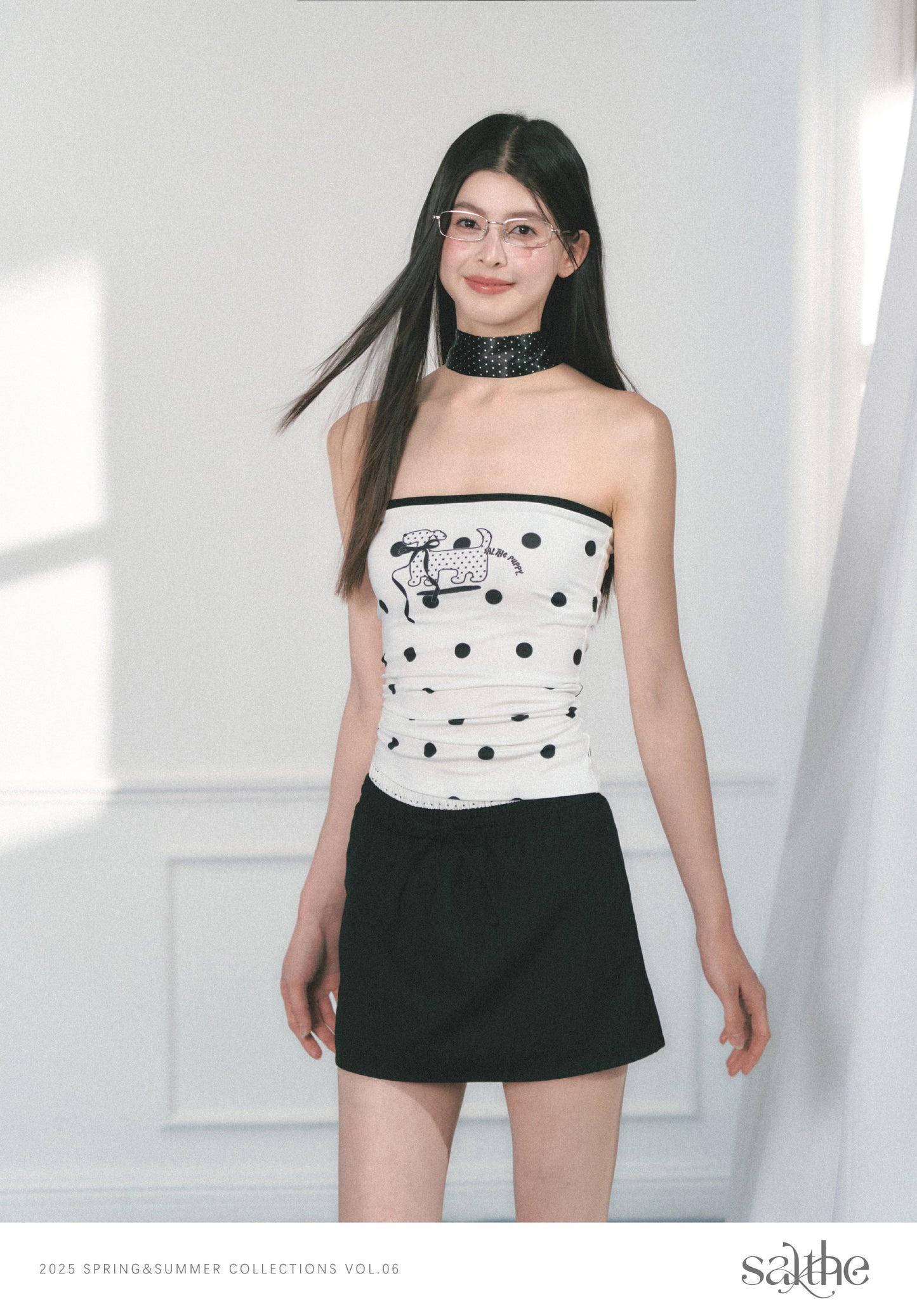 Polka Dot Tube Top With Puppy Print