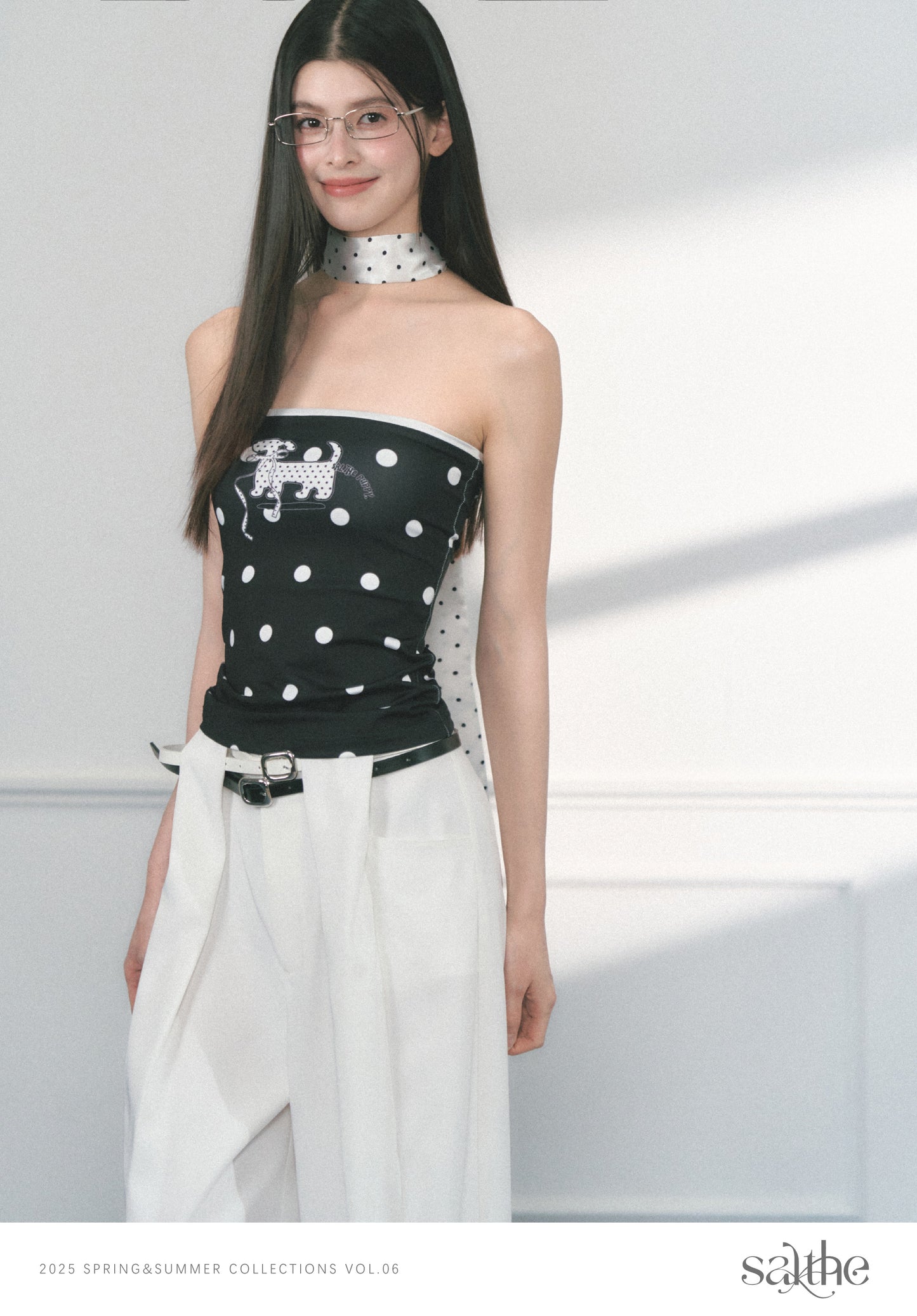 Polka Dot Tube Top With Puppy Print