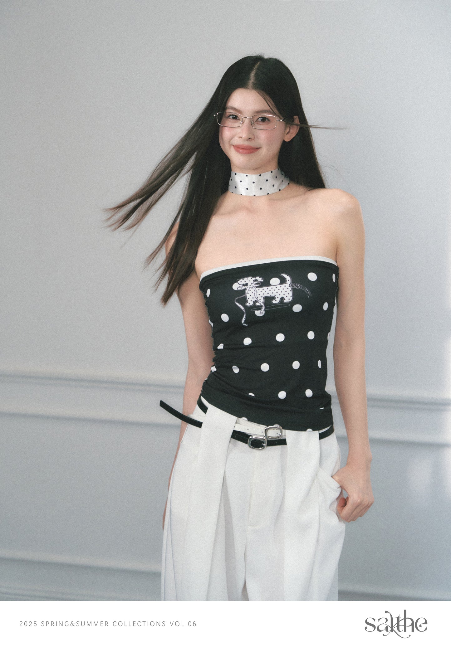 Polka Dot Tube Top With Puppy Print
