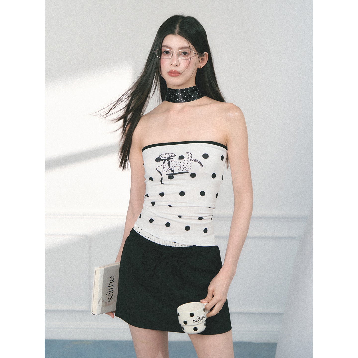 Polka Dot Tube Top With Puppy Print
